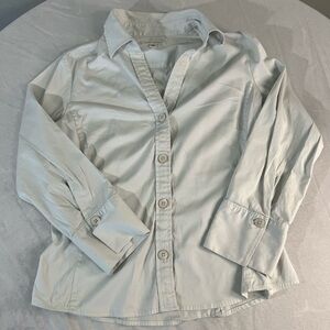 Banana Republic White Button Up Shirt Women’s Large Stretch Minimal Office Top